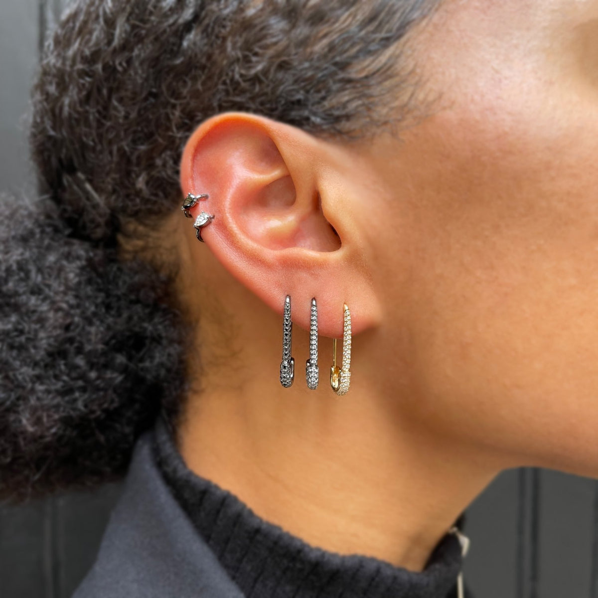 Diamond Safety Pin Earrings by August & June